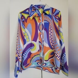 Zara Vibrant Multi-Color Printed Button-Up Top